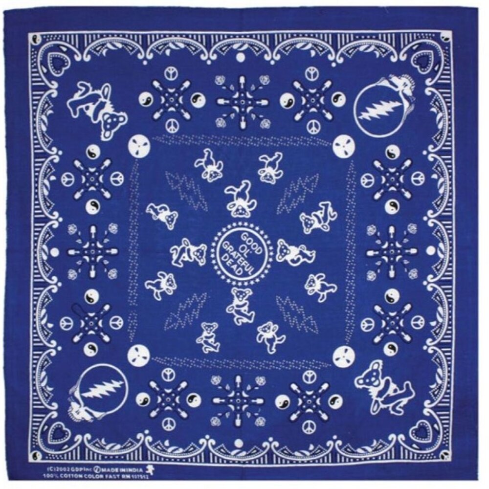 New Blue Bear Skull Grateful Dead Bandana Headband Tour NWT Peace Kerchief Bears - Picture 1 of 4